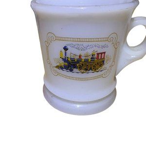 VTG 1970’s Avon Milk Glass Shaving Mug‎ Cup Iron Horse Steam Train Locomotive